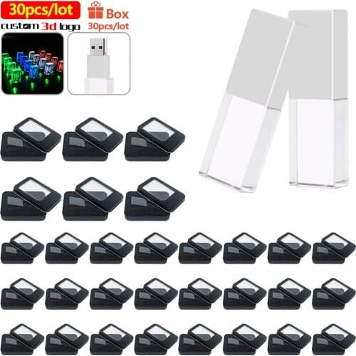 30pcs/ Free logo crystal Pen Drive PenDrive 32GB 16GB Flash Drive 128GB Key usb Stick 64gb flash memory Usb Flash Disk free box