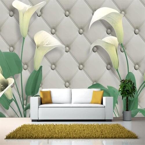Milofi custom 3D wallpaper mural 3D calla lily light luxury soft bag living room bedroom background wall decoration painting
