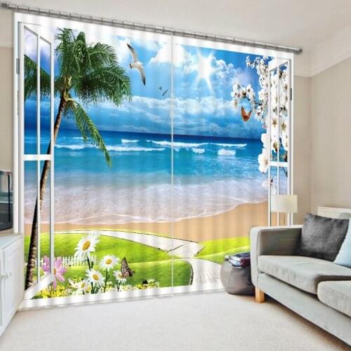Home Decor 3D Curtains Living room Bedroom Photo Printing beach landscape Curtains For 3D Europen Curtain