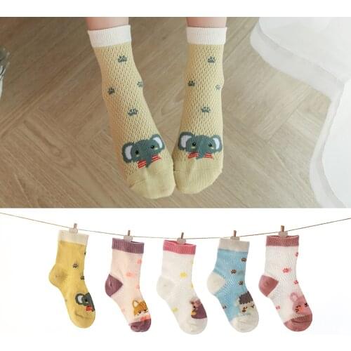5Pairs/lot Summer Spring Baby Socks Cotton Thin Mesh Cartoon Kids Socks Foot Print Cute Lovely Colorful Children Socks