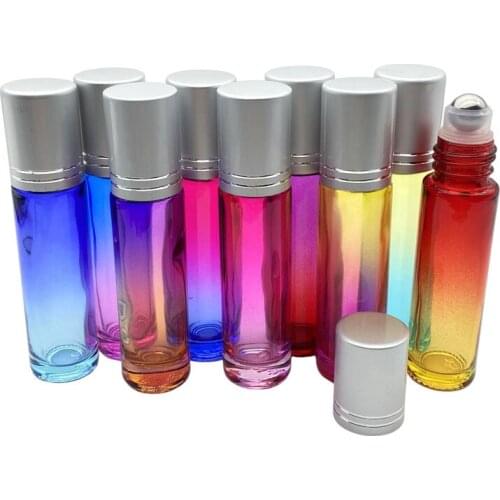 5pcs Empty Refillable 10ml Gradient Colorful Glass Vial Fragrance Perfume Essential Oil 10cc Roller Bottle