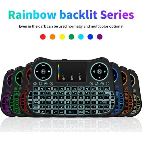 Rainbow backlit mini Wireless Keyboard with Touchpad MT08 2.4GHz Air Mouse Remote Control For TV BOX PC English Russian Spanish