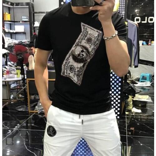Europe style t shirt men brand clothing high quality pure cotton male t-shirt Diamonds tshirt men tee shirts man Hot drill