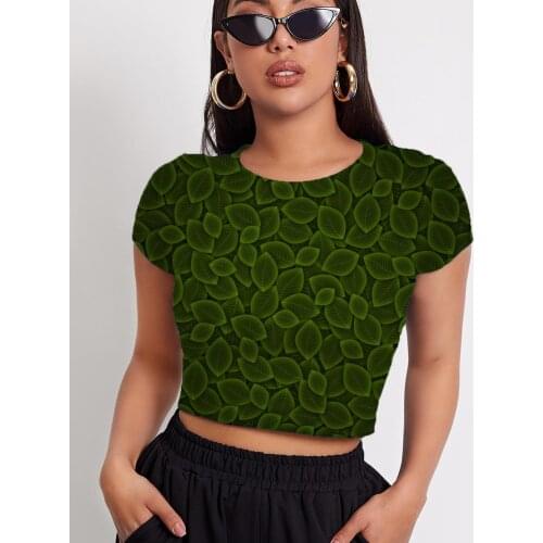 3d Tshirt Cube T-shirt Women Geometry Tshirt Printed Leaf Funny T shirts Green Tshirts Casual Womens Clothing Punk Rock Fashion