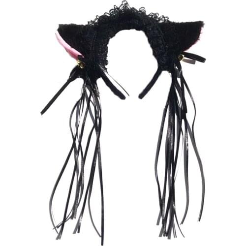 Japanese Dark Black Style Maid Girls Gothic Lolita Headdress Headband with Ears Cosplay Anime Accessories