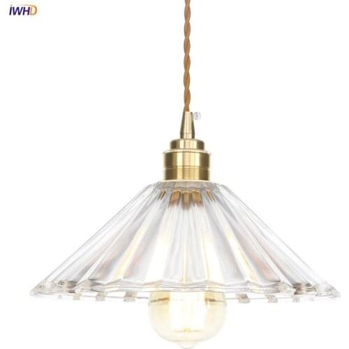 IWHD Loft Decor Industrial Pendant Light Fixtures Glass Lampshade Bedroom Living Room Copper Vintage Pendant Lamp Hanging Lights