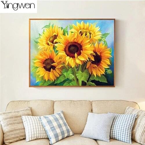 Korean Decor Diamond Painting Sunflower Full Diamond Embroidery Flower Cross Stitch Rhinestones Mosaic Home Decor Wall Stickers