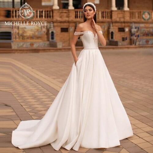Michelle Royce A-Ling Wedding Dresses 2021 Sweetheart Off the Shoulder Beading LaceUp Chapel Train Bridal Gowns Vestido De Noiva