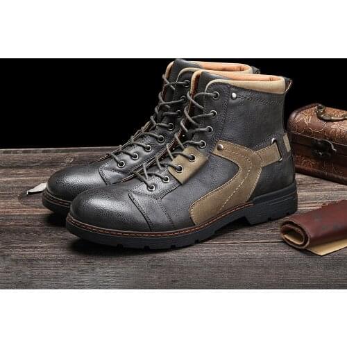 ERRFC Trend Of Men Grey Ankle Boots British Cowboy Fashion Lace Up Business Leisure Shoes Outdoor Winter Footwear Size 41-46