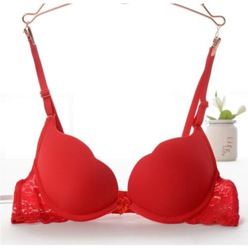 Mozhini Fashion Women bra Sexy Flower Lace Soft Bra Deep V Adjustable Straps Push Up bra small chest gather thicken cup lady bra