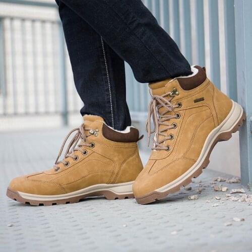 2021 Winter Boots Men Shoes Lace-up Outdoor Work Shoe Man Boots Solid Leather Casual Shoes Male Ankle Boots Man Snow Botas