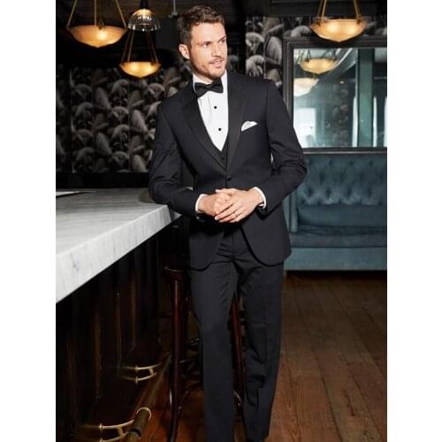 ANNIEBRITNEY Black 3 Piece Slim Fit Men Custom Suit Set Tailor Made Groom Wedding Tuxedo Business Prom Formal Men Black Suit Set