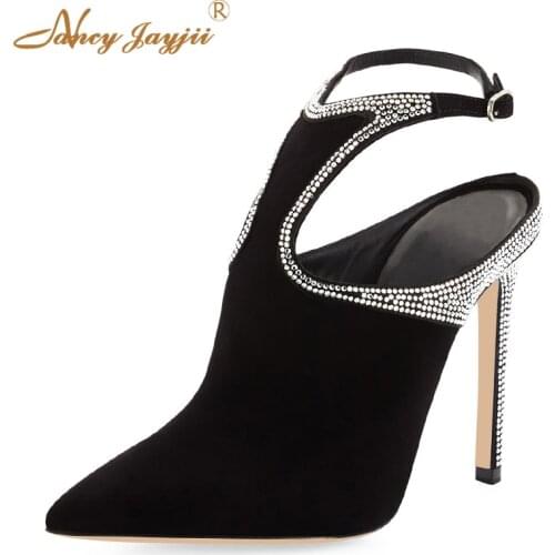 Womens shoes adult ladies sandals black pointed crystal stiletto ankle buckle bridal banquet wedding party fashion mature 2019