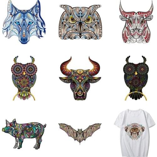 Colorful Animals Patch Heat Transfer Iron on Pig Owl Patches for Clothing DIY Kids T-shirt Badges Stickers Applique on Clothes