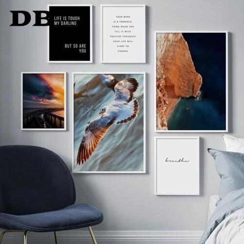 Seagull Sea Road Life Quotes Wall Art Canvas Painting Nordic Posters And Prints Animals Wall Pictures For Living Room Home Decor