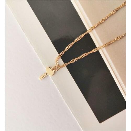 Super Tiny Gold Color Plating Key Pendant Delicate Necklace For Women Girl Valentines day Gift Cute Lovely Present Jewelry