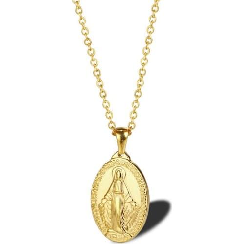 Stainless Steel Gold Virgin Mary Mama Pendant Necklace Religious Christ Mama Mary Necklaces Gift For Him with Chain