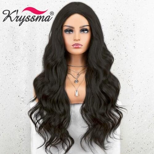 Kryssma Women Cosplay Wigs Brown Black Wigs Long Wavy Synthetic Wigs For Black Heat Resistant Fiber Hair African American