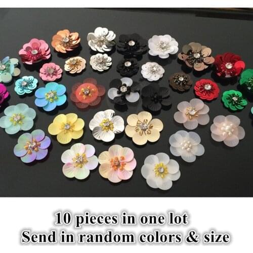 Maxisin Brand Different Color Size Sequins Beads Flower Patch Sew on Clothing Applique Diy Decoration Patches Random 10pcs/lot