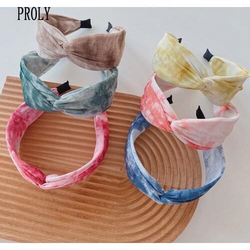 PROLY New Fashion Women Hairband Wide Side Cross Knot Tie Dye Headband Casual Individuality Turban Headwear Hair Accessories