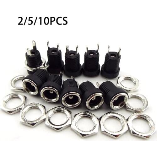 DC Power Jack Supply Socket DC022B 5.5 x 2.1mm Connector DC Female 2 Terminal 2 Pin Panel Mount Connector Plug Adapter