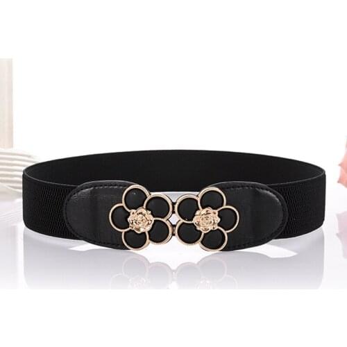 Multi Colors Women Dress Waist Belt Ladies Girls Fashion Wide Metal Flora Hook Stretchy Elastic Waist Belt Waistband BL275