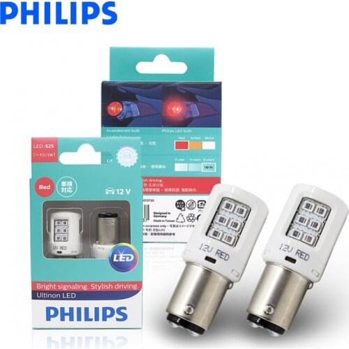 Philips LED P21/5W S25 1157 11499ULR Ultinon LED Red Color Car Turn Signal Indicators Light Fog Lamp Reversing Light, Pair