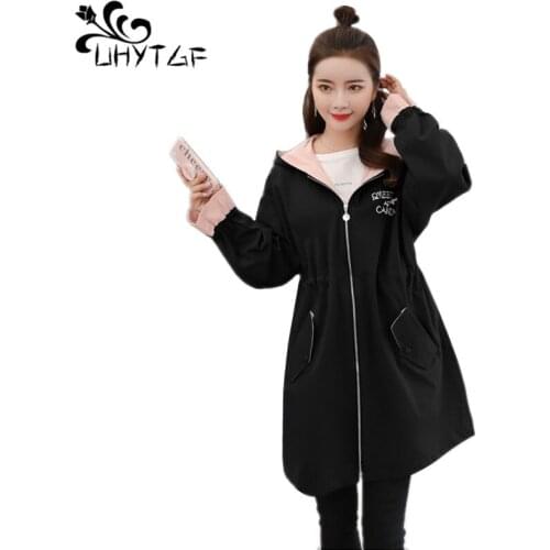 UHYTGF Autumn New Brand Women Trench Coat Long Windbreaker Europe America Fashion Trend Plus size Slim Female Trench Coats X614
