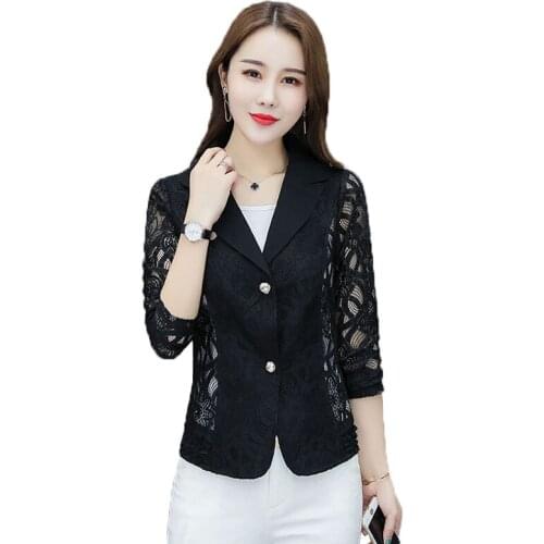 2020 Spring Autumn Women Blazer Korean Casual Lace Suit Jacket Single-breasted Short Coat Female Plus Size Suit Outerwear Tops