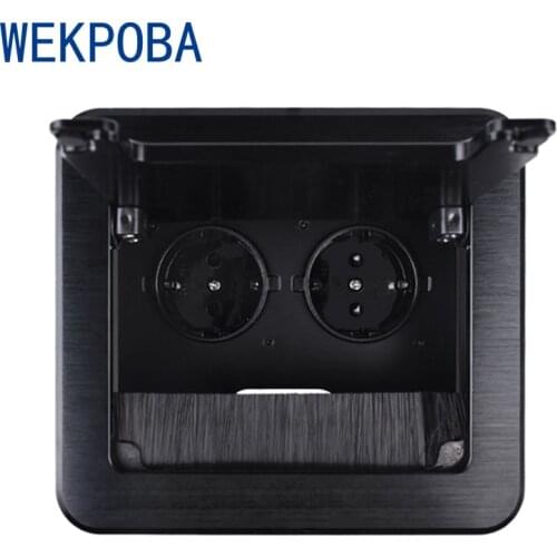 WEKPOBA Black All Aluminum Body 2/3/4 EU / Russia / Spain Table Socket Grounded Dustproof Clamshell Cover Modular Exchangeable