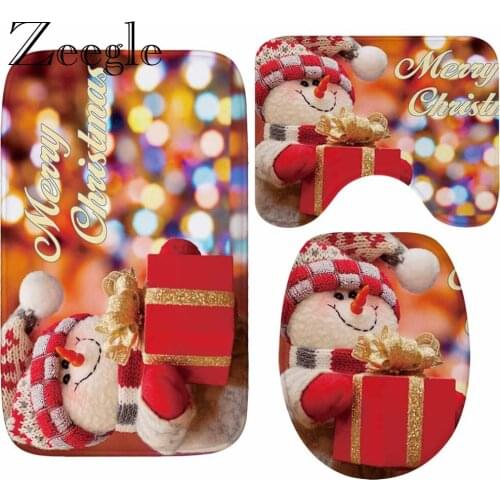 Zeegle Bath Mat Flannel Bathroom Carpet Set Non Slip Shower Mat Toilet Carpet Funny Merry Christmas Decoration Bathroom Rugs Set