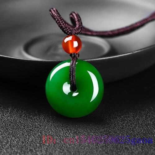 Green Jade Pendant Necklace Charm Chinese Natural Men Fashion Donuts Gifts Women Amulet Jadeite Jewelry Carved