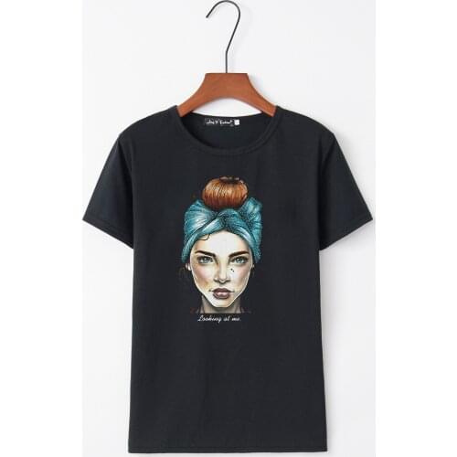 Women Fashion B Design Comfortable Short Sleeve Cotton Tee Girl 3D Print Cotton Ventilation Soft Vintage T-shirt Female Tops