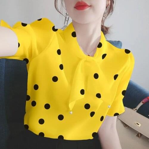 Polka Dot Chiffon Shirt Women 2021 Summer New Korean Version Of Loose Bow Short-sleeved Blouse French Western Style Small Shirt