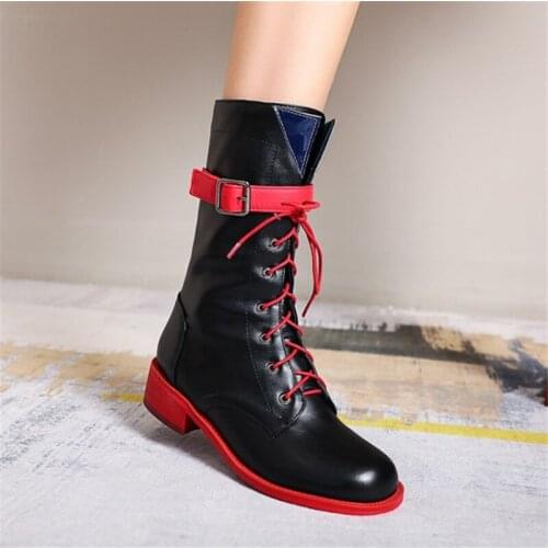 PXELENA Large Size 34-45 JK Japanese Cosplay Costume Boots Women Shoes 2020 Winter Med Heels Military Combat Anime Ankle Boots