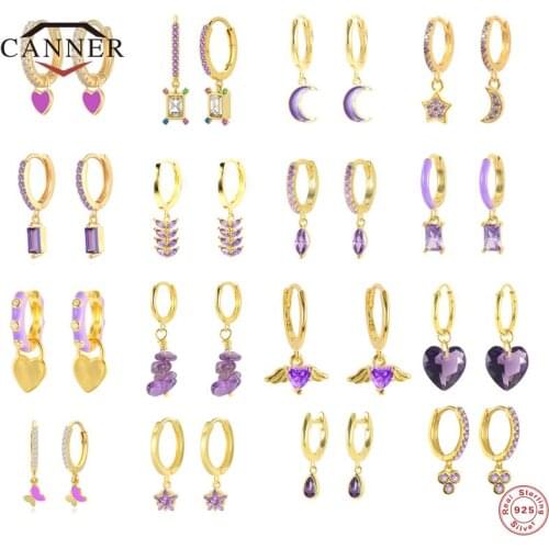 CANNER 925 Sterling Silver Purple Zircon Drop Earrings for Women Exquisite Piercing Cartilage Dangle Earings Jewelry Accessories