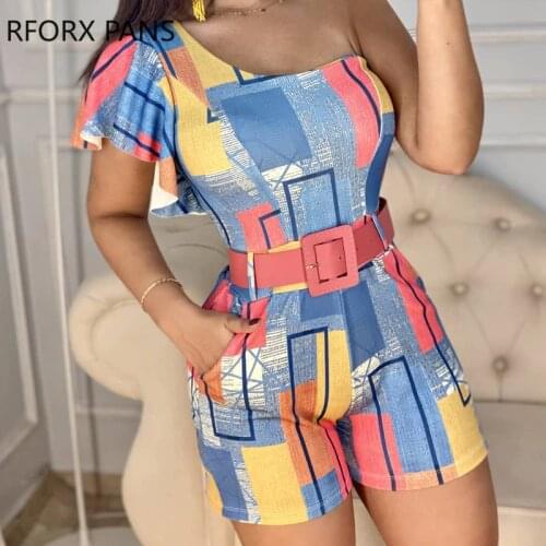 Women Playsuit Colorblock Cold Shoulder Skinny Romper Casual Look for Women 2021