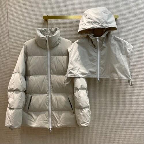 2021 new women fashion high-quality long-sleeved fake two-piece plaid loose casual hooded down jacket 0820