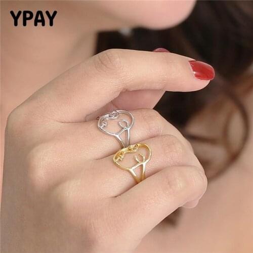 YPAY Real 925 Sterling Silver Rings for Women Simple Hollow Out Face Shape Punk Ring Vintage Fine Jewelry Dropshipping YMR679