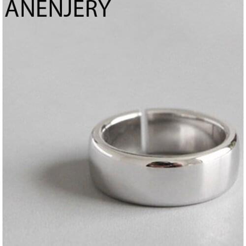 ANENJERY 925 Sterling Silver Vintage Rings For Women Thick Smooth Rings Adjustable S-R401