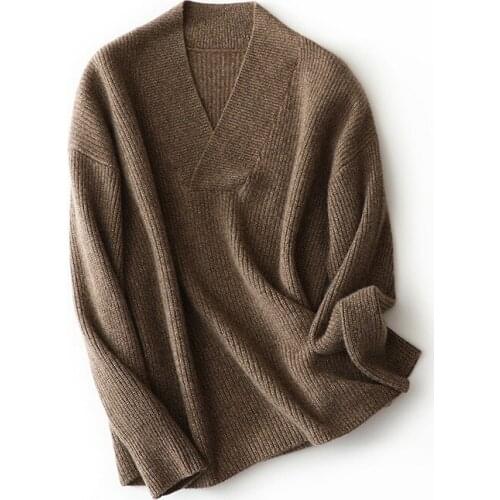 Winter Woman Clothes 2020 2021 100% Cashmere Womens Knit Pullover Autumn V-Neck Fashion Sweater High Street Warm Tops