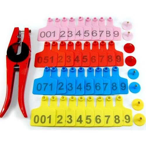001-100 Number Cattle Ear Tag Livestock Ear Tags Farm Animal Label TPU for Goat Sheep Cows Pigs Tags and 1Pcs Plier Applicator