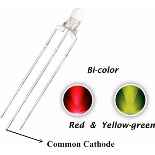 100pcs 3mm Red + Yellow Green BICOLOR DIP LED Common Cathode WATER CLEAR Bi-Color LED Through Hole light beads lamps