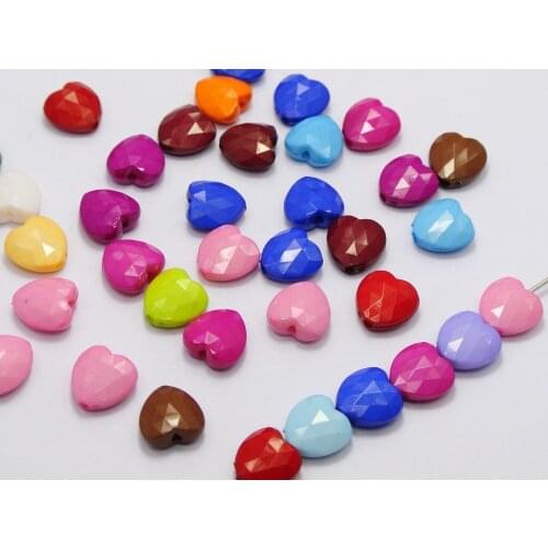 100 Mixed Bubblegum Color Acrylic Love Heart Beads 12X12mm