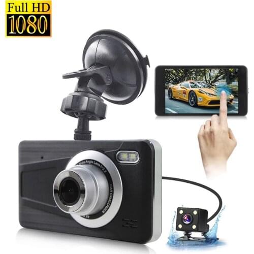 2 Cam Car DVR Camera Video Recorder 4" IPS Touch Display Full HD 1080P Dash Cam Night Vision Dashcam + Reverse Parking Camera