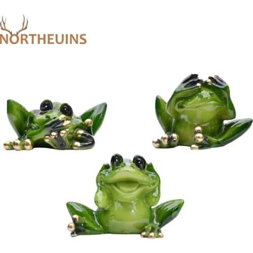 NORTHEUINS 3 Pcs Resin Don't Talk Don't Listen Don't Look Frog Figurine Miniature Garden Nordic Home Room Decoration Accessories