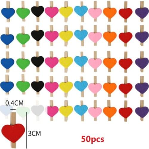 50pcs Love Wood Clips Beautiful Mini Fixation Clip for Photo Card Painting Clothespin Craft Decoration Pegs Memo Paper Clips