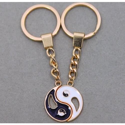 1Set Chineae Style Yin Yang Keychain Keyring For Lovers Men Women Jewelry Silver Plated Enamel Key Holder Keyring Best Friend