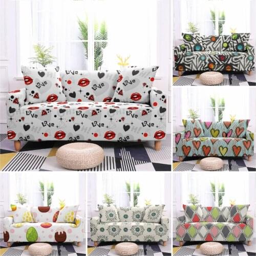 Love Heart Printed Elastic Washable Sofa Cover for Living Room Sectional Couch Protective Cover Single Loveseat Sofa Slipcovers