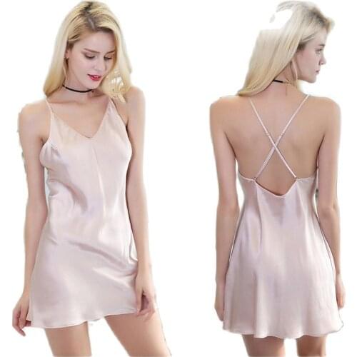 D33195 Laides Summer Silk Dress backless ladies temptation Dresses 100% Silk Summer Sleepwear Sexy womens Suspender Nightgown
